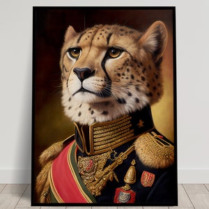 Portrait of a Cheetah in Military Uniform, Animal Wall Decor, Cheetah Poster