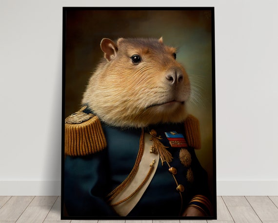 Portrait of a Capybara in Military Uniform, Capybara Print, Animal