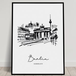 Poster da parete di un paesaggio di Berlino, Illustrazione in bianco e nero di Berlino, Arte della parete del soggiorno, Arredamento della camera da letto, Poster dell'ufficio, Idea regalo chic