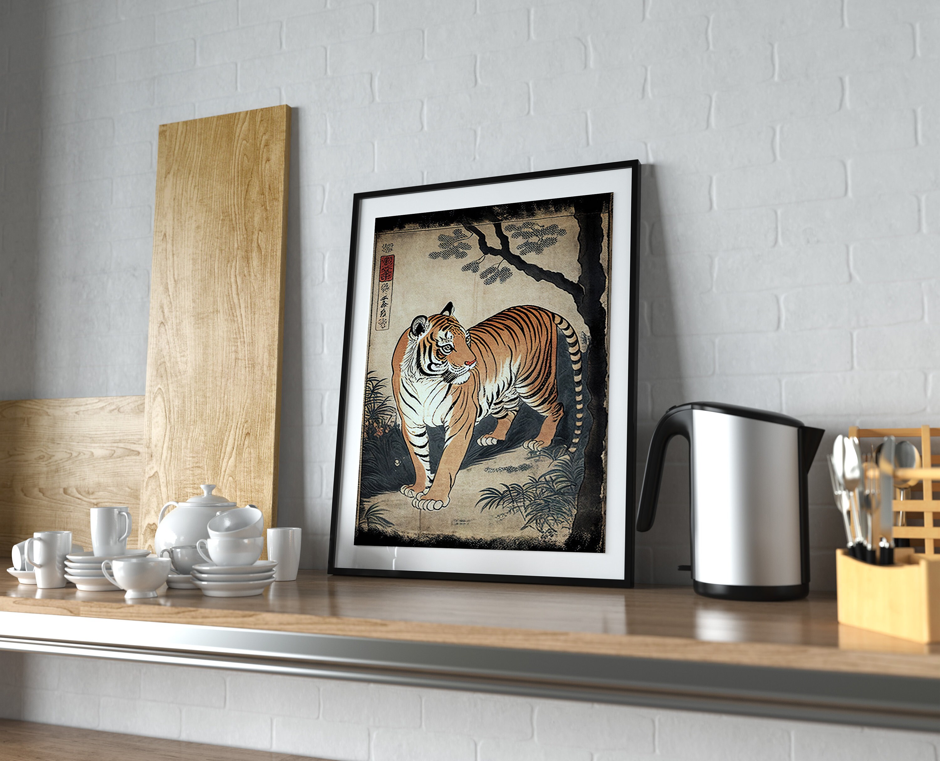 Tiger Wall Poster, Japanese Art Style Illustration, Ukiyo-e