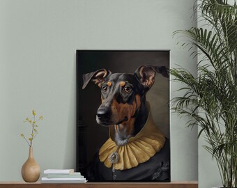 バロック様式の高貴なドーベルマンの肖像画、動物の壁飾り、犬の