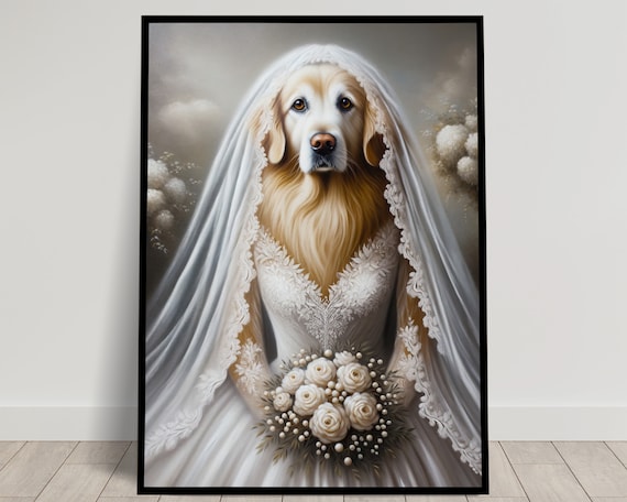 Portrait of a Golden Retriever Wearing a Wedding Dress, Animal Wall Decor,  Dog Mariage Poster, Bride Wall Art, Funny Frame, Unique Gift - Etsy