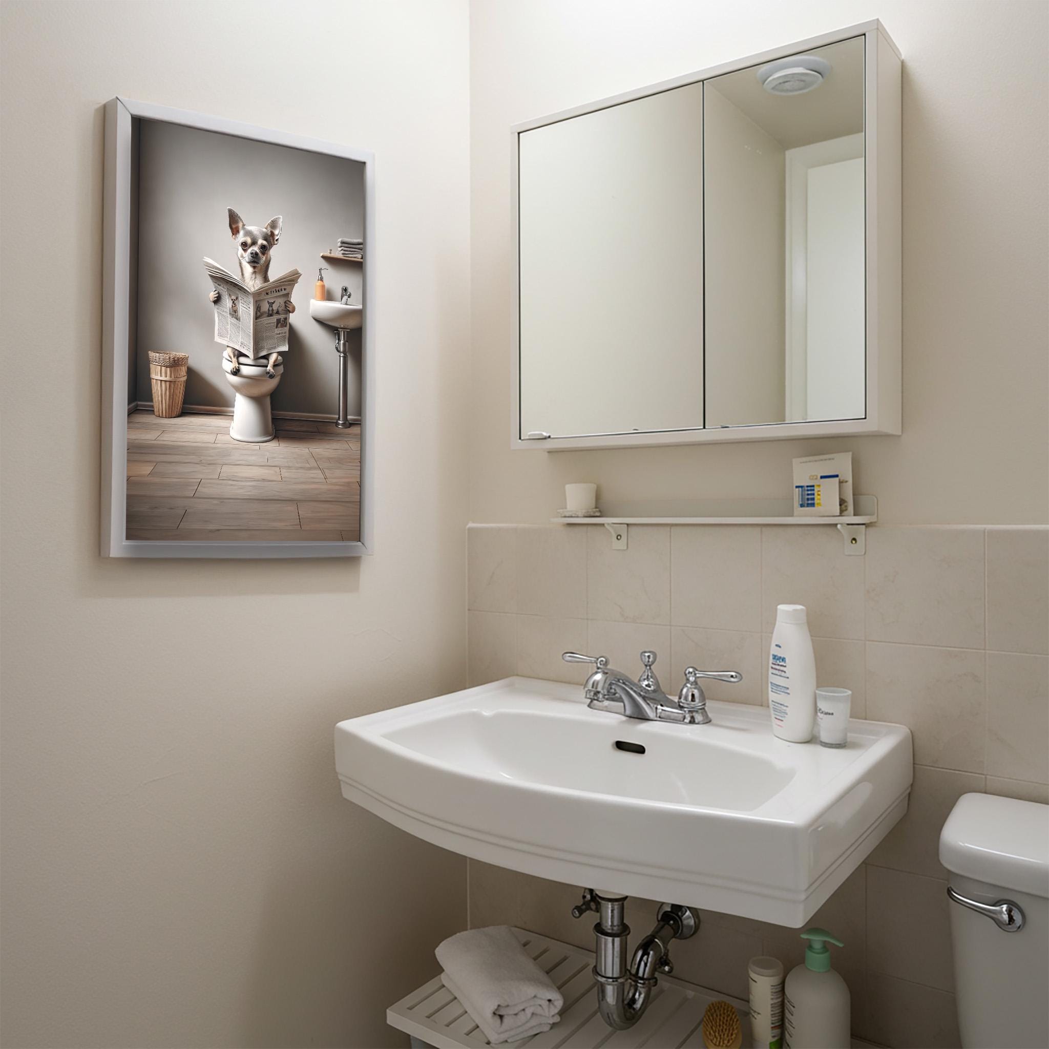 Cartello Bagno Divertente In Legno Con Chihuahua | Scritta Are You Pooping? | Decorazione Parete 25x20 Cm MDF Impermeabile