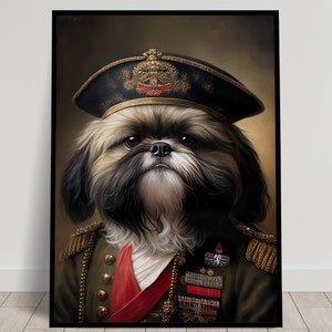 Portrait of a Shih-tzu in Military Uniform, Heroic Shih-tzu Wall Print, Shih-tzu Poster, Funny Dog Wall Art, Official Painting