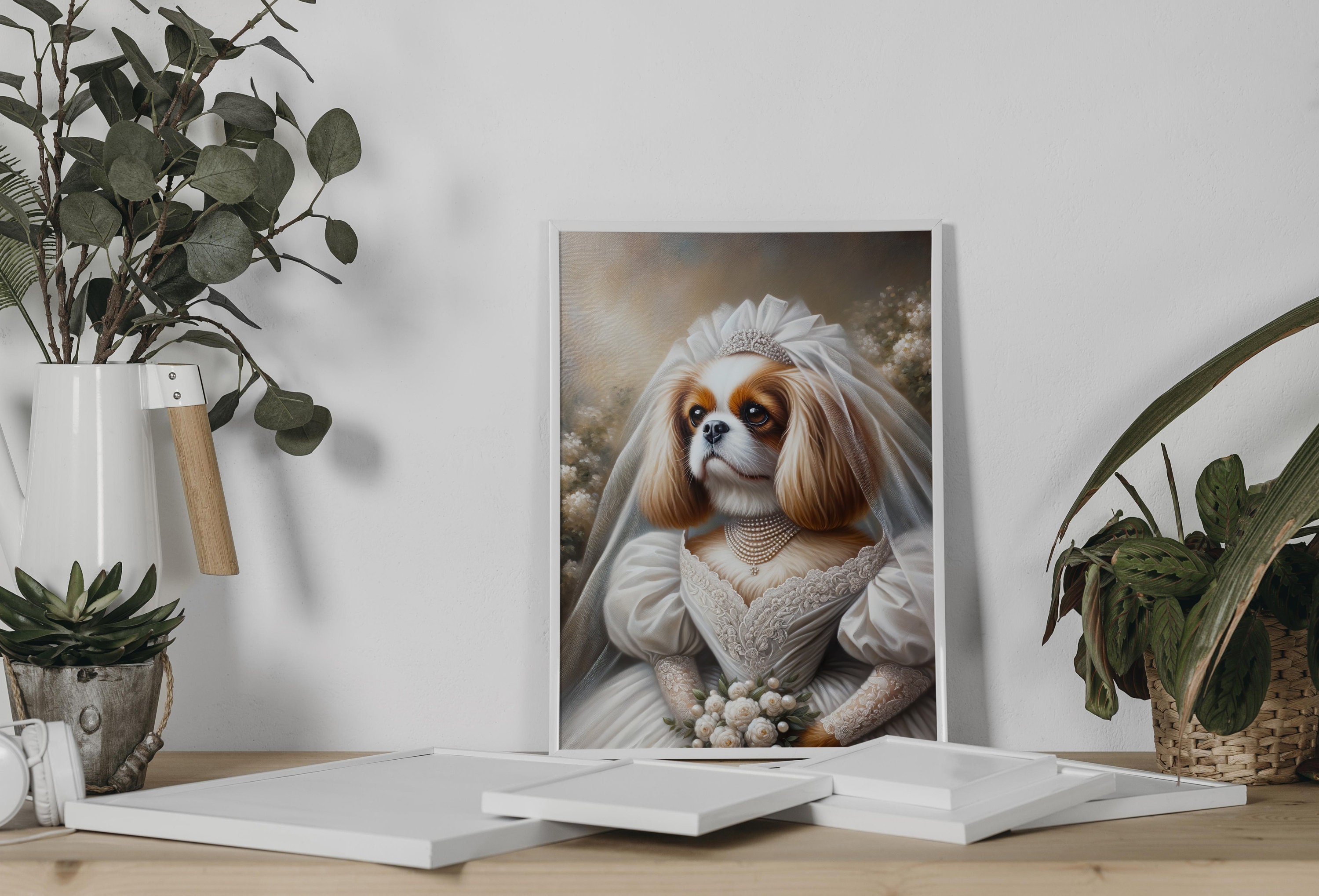 Portrait of a Cavalier King Charles Spaniel Wearing a Wedding Dress ...