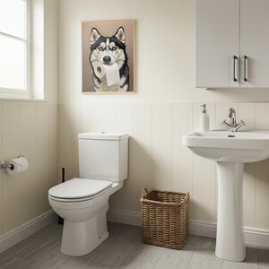 Husky with toilet paper roll in mouth, Toilet Humor, Sibe Gifts, Bathroom Print, Dog Lover Gift, WC Wall Art, Framed Print image 9