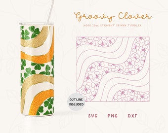 Groovy Shamrock Tumbler Template SVG for Hogg 20oz Straight Skinny | Wavy Split Burst Template for Tumblers | Skinny Tumbler Sublimation Png