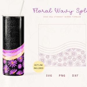 Floral Wavy Split Tumbler Template SVG for Hogg 20oz Straight Skinny Tumbler|Stripes Burst Template for Tumbler|Skinny Tumbler Sublimation