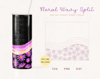 Floral Wavy Split Tumbler Template SVG for Hogg 20oz Straight Skinny Tumbler|Stripes Burst Template for Tumbler|Skinny Tumbler Sublimation