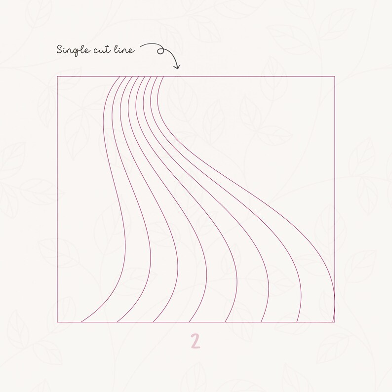 May include: A diagram showing a single cut line on a square piece of paper. The cut line is curved and creates multiple parallel lines when the paper is folded.
