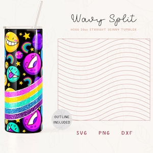 Wavy Split Tumbler Template SVG for Hogg 20oz Straight Skinny Tumbler | Stripes Burst Template for Tumblers | Commercial Use Cut File