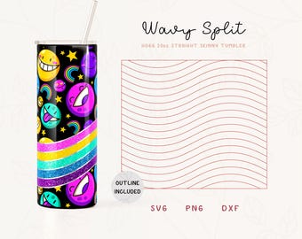 Wavy Split Tumbler Template SVG for Hogg 20oz Straight Skinny Tumbler | Stripes Burst Template for Tumblers | Commercial Use Cut File