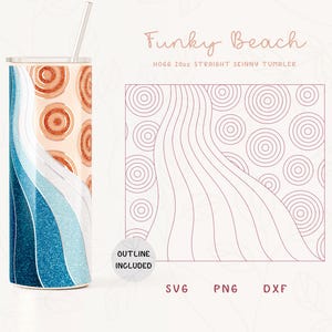 Mall för vågor och cirklar för tumlare | Vågig delad mall SVG, DXF för Hogg 20oz rak skinny | Burst-mall för tumlare | Kommersiellt bruk