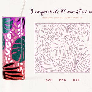 Leopard Monstera Burst Template SVG for Hogg 20oz Straight Skinny Tumbler | Burst Template for Tumblers | Commercial Use Cut File