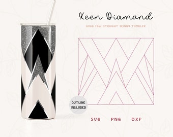 V Split Tangram Tumbler Template SVG, DXF for Hogg 20oz Straight Skinny | Diamond Template for Tumbler | Skinny Tumbler Sublimation Png