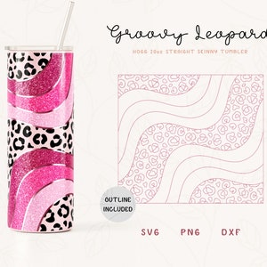 Groovy Leopard Split Template SVG for Hogg 20oz Straight Skinny Tumbler, Stripes Burst Template for Tumblers, Skinny Tumbler Sublimation PNG