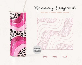 Szablon Groovy Leopard Split SVG do kubka Hogg 20oz Straight Skinny, szablon Stripes Burst do kubków, sublimacja kubka Skinny PNG