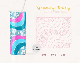 Groovy Daisy Split Template SVG for Hogg 20oz Straight Skinny Tumbler, Stripes and flowers Burst Template for Tumblers