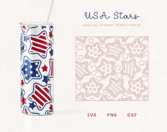 Mall för USA:s flagga, stjärnformad burst-tumbler, SVG för Hogg, 20oz rak, smal | Burst-mall för tumblers | Sublimering av smal tumbler, png