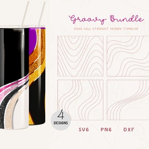 Waves Tumbler Template BUNDLE SVG, DXF for Hogg 20oz Straight Skinny | Wavy Split Burst Template for Tumbler | Tangram Burst Template