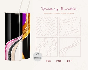 Waves Tumbler Template BUNDLE SVG, DXF for Hogg 20oz Straight Skinny | Wavy Split Burst Template for Tumbler | Tangram Burst Template