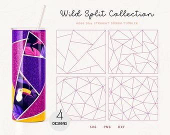 4-Design COLLECTION | Geometric Tumbler Template SVG, DXF for Hogg 20oz Straight Skinny | Tangram Burst Templates | Commercial Use Cut Files