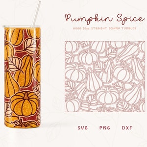 Pumpkin and Leaves Burst Tumbler Template SVG, DXF for 20oz Straight Skinny Tumbler, Fall Tumbler Wrap, Skinny Tumbler Sublimation Png