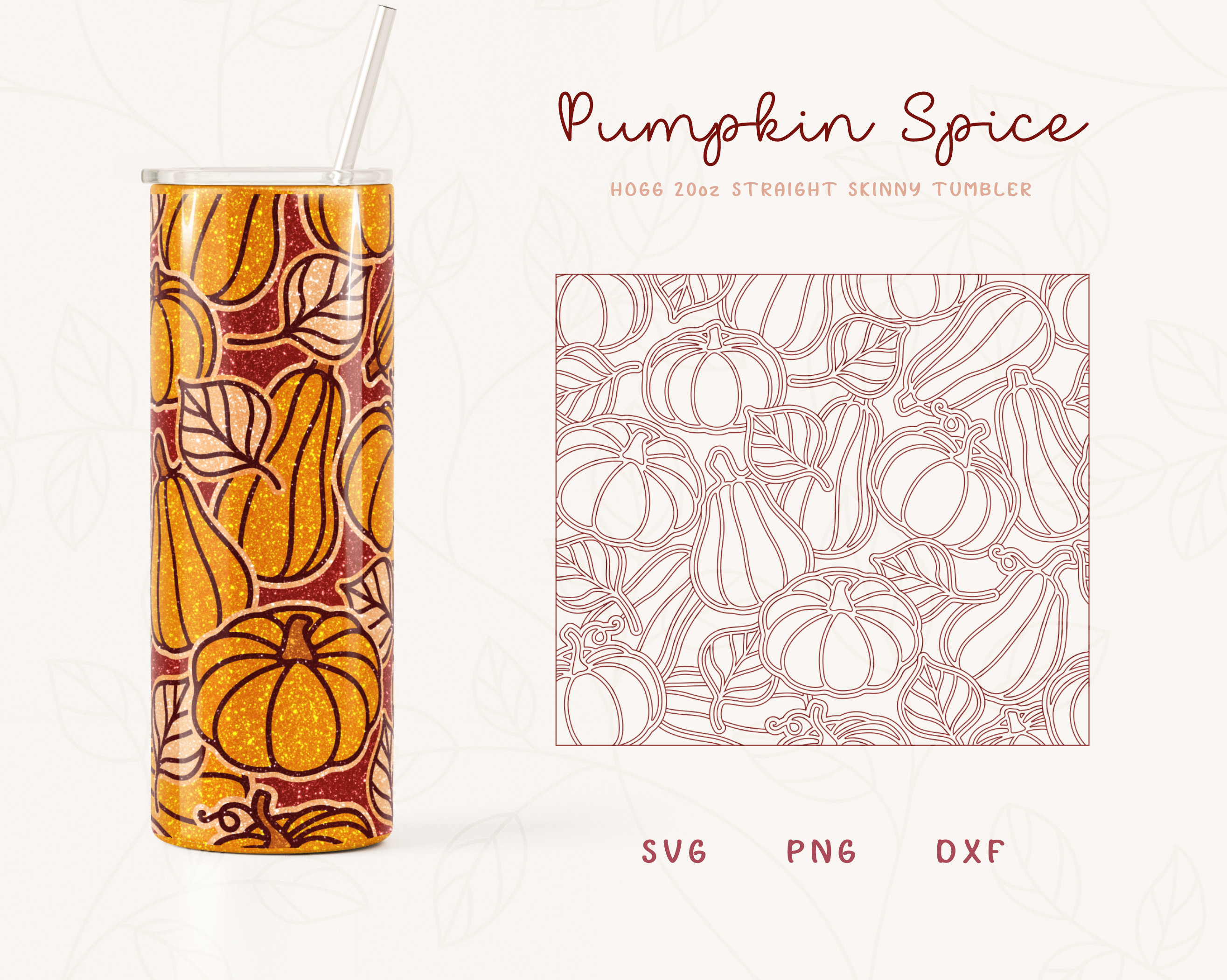 Pumpkin and Leaves Burst Tumbler Template SVG, DXF for 20oz