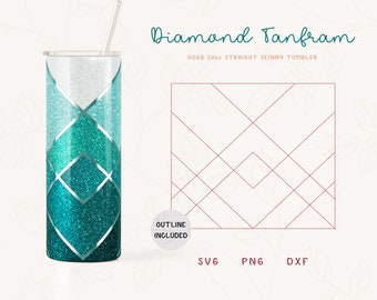 Diamond Tangram Tumbler Template SVG, DXF, PNG for Hogg 20oz Straight Skinny | Burst Template for Tumbler | Skinny Tumbler Sublimation Png