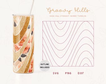 Groovy Wave Tumbler Template SVG for Hogg 20oz Straight Skinny Tumbler | Stripes Burst Template for Tumbler | Commercial Use Cut File