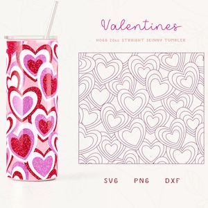 Hearts Burst Tumbler Template SVG for Hogg 20oz Straight Skinny Tumbler | Burst Template for Straight Tumbler | Commercial Use Cut File