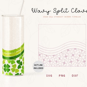 Shamrock Wavy Split Tumbler Template SVG for Hogg 20oz Straight Skinny Tumbler | Burst Template for Tumbler | Skinny Tumbler Sublimation Png