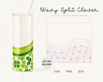 Shamrock Wavy Split Tumbler Template SVG for Hogg 20oz Straight Skinny Tumbler | Burst Template for Tumbler | Skinny Tumbler Sublimation Png