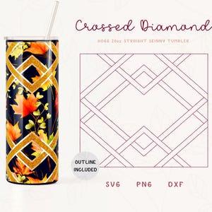 Diamond Waves Tumbler Template SVG, DXF, PNG for Hogg 20oz Straight Skinny Tumblers | Burst Template for Tumblers | Commercial Use Cut File