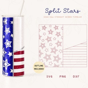 Stars Split Tumbler Template SVG for 20oz Straight Skinny Tumbler | Burst Template for Straight Tumbler | Skinny Tumbler Sublimation Png