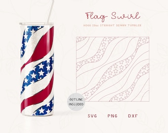Vågig 4 juli Swirl Burst Tumbler-mall SVG för Hogg 20oz Rak Smal Tumbler | Burst-mall för Tumblers | Smal Tumbler Png