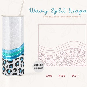 Leopard Wavy Split Tumbler Template SVG for Hogg 20oz Straight Skinny Tumbler|Stripes Burst Template for Tumbler|Skinny Tumbler Sublimation