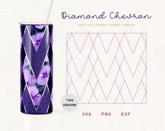 Diamond Chevron Tumbler Template SVG, DXF for Hogg 20oz Straight Skinny Tumbler | Burst Template for Tumblers | Commercial Use Cut File