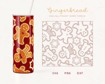 Christmas Burst Tumbler Template SVG, DXF for Hogg 20oz Straight Skinny | Gingerbread Burst Tumbler Template | Commercial Use Cut File