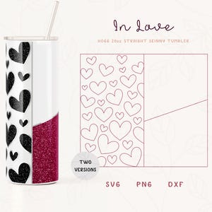 Hearts Split Tumbler Template SVG for 20oz Straight Skinny Tumbler | Burst Template for Straight Tumbler | Commercial Use Cut File