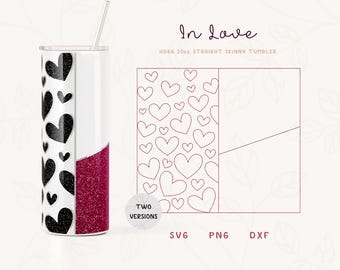 Hearts Split Tumbler Template SVG for 20oz Straight Skinny Tumbler | Burst Template for Straight Tumbler | Commercial Use Cut File