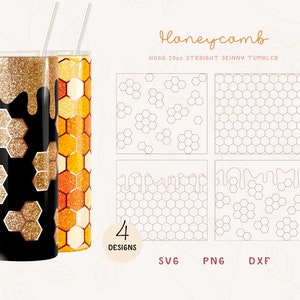 4-Design COLLECTION | Honeycomb Tumbler Template SVG for Hogg 20oz Straight Skinny | Burst Template for Tumbler | Commercial Use Cut File