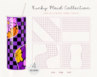 4-Design Plaid Collection | Split Tumbler Template SVG, DXF for Hogg 20oz Straight Skinny | Burst Template for Tumbler | Commercial Use