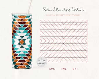 Southwestern Tumbler Template SVG für Hogg 20oz Straight Skinny Tumbler | Burst Template für Becher | Kommerzielle Nutzung Schnittdatei