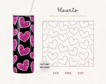 Hearts Tumbler Template SVG for Hogg 20oz Straight Skinny Tumbler | Burst Template for Straight Tumblers | Commercial Use Cut File