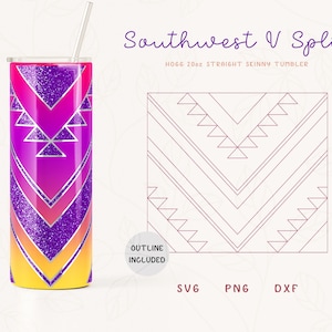 Southwest V Split Template SVG, DXF, PNG for Hogg 20oz Straight Skinny Tumbler | Burst Template for Tumbler | Skinny Tumbler Sublimation Png
