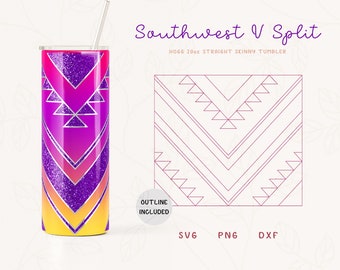 Southwest V Split Template SVG, DXF, PNG for Hogg 20oz Straight Skinny Tumbler | Burst Template for Tumbler | Skinny Tumbler Sublimation Png