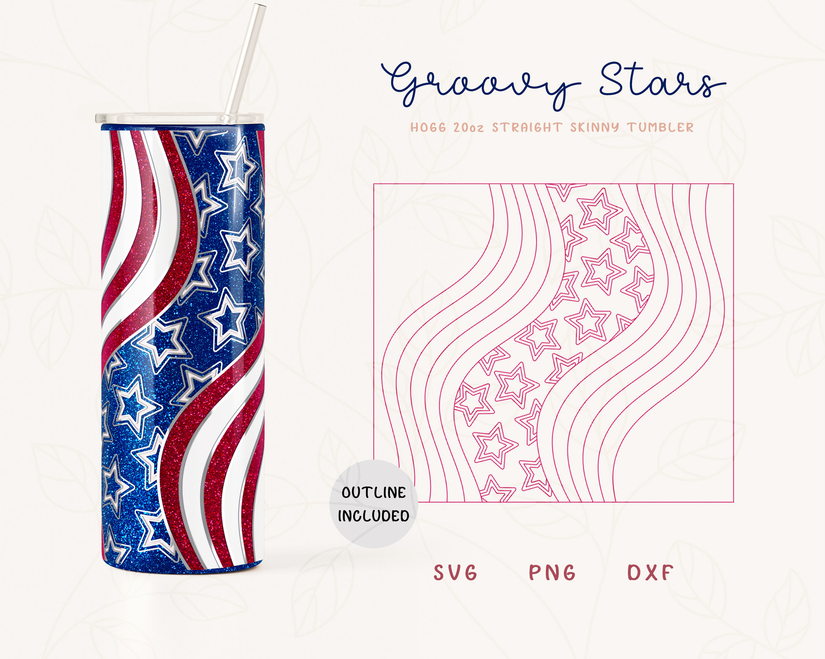 Groovy Stars Burst Tumbler Template SVG für Hogg 20oz Straight Skinny Tumbler | Juli 4 Swirl Template für Becher | Skinny Tumbler Png