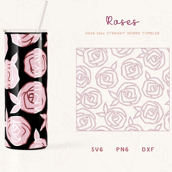 Rose Burst Tumbler Template Svg, 20oz Straight Skinny Hogg Tumbler Burst, SVG per Cricut, Silhouette, Rose Sublimation PNG