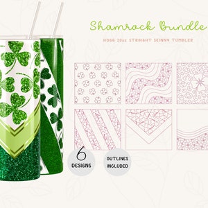 Shamrock Tumbler Template BUNDLE SVG, DXF for Hogg 20oz Straight Skinny | St Patrick&#39;s Day Template for Tumbler | Tangram Burst Template
